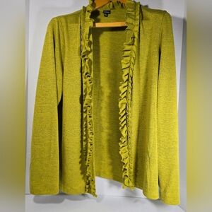 Rafaella Ruffled Summer Mustard Color XL Open Front Cardigan